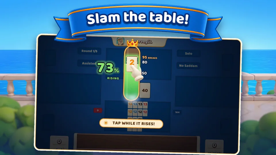 The finishing slam: a gauge for tapping at the right moment as the last tile rises