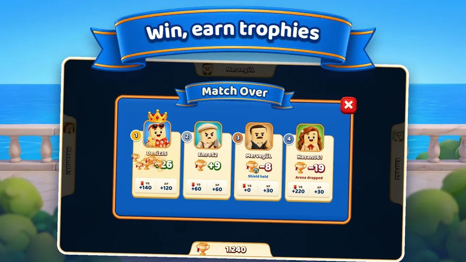 Match over: the trophies each of the four players won or lost in the match
