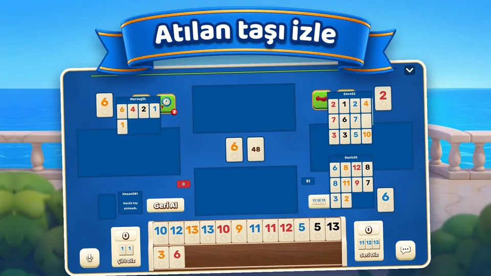 İz Sürme: oyuncuların kenara attığı taşlar masanın kenarında sıralanır